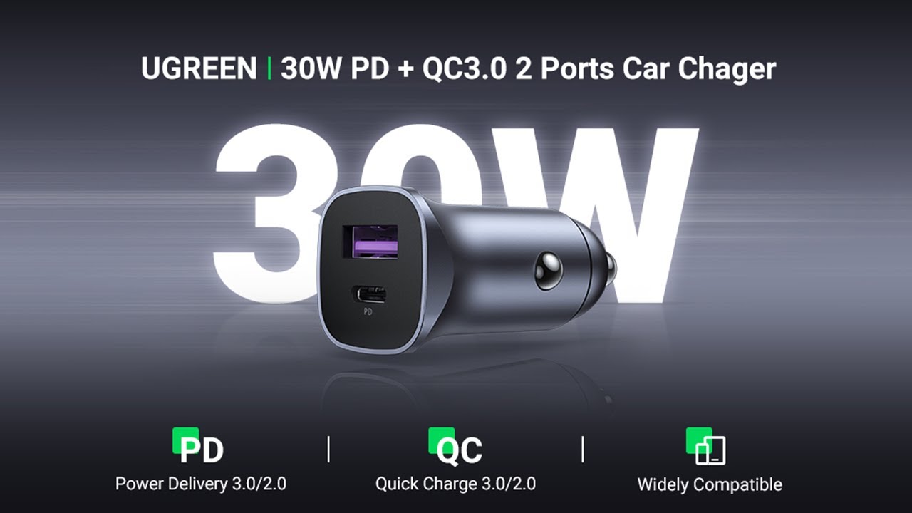 UGREEN 30W USB C + USB A Dual Port Car Charger 40858
