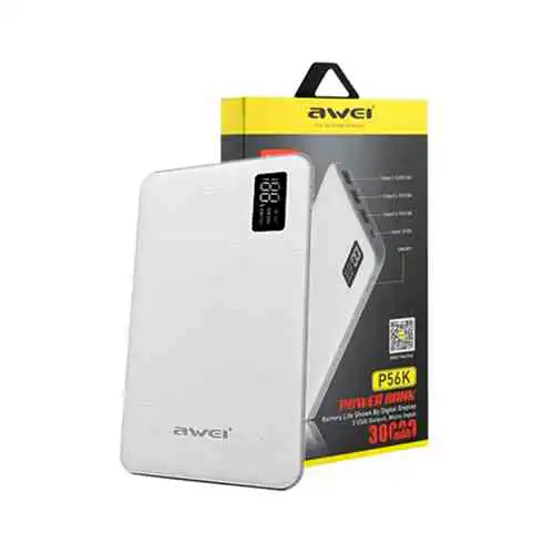 Awei P56K 30000mAh Power Bank Battery 3 USB Port LCD Digital Display Fast Charge - Image 2