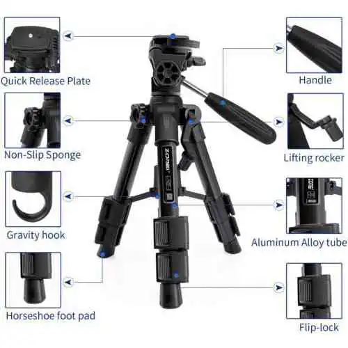 Zomei Q100 20" 3-way Fluid Head Mini Table Top Tripod - Image 6