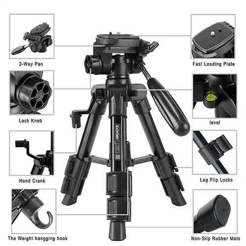 Zomei Q100 20" 3-way Fluid Head Mini Table Top Tripod - Image 4