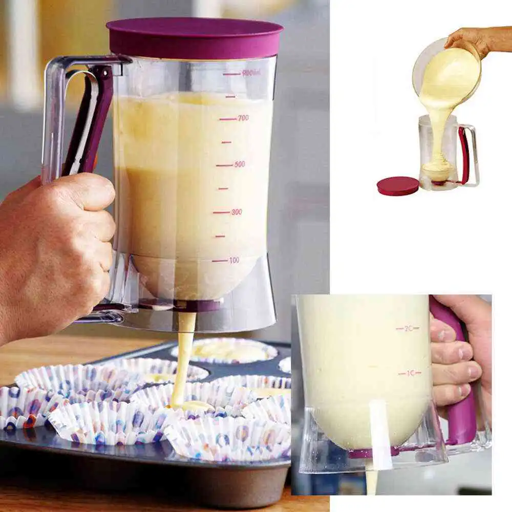 HIPSTEEN 900ml Handle Cake Making Helper Cup Pastry Batter Dispenser with Measuring Label Manual Pancake Cream Containers