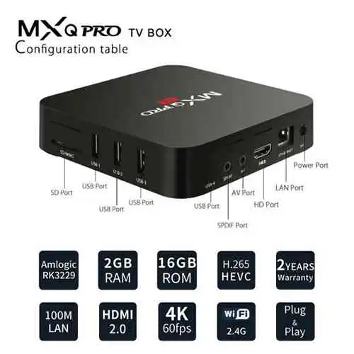 MXQ Pro 4K Android TV Box with 2GB RAM/16GB ROM
