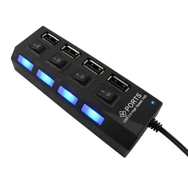4 Port USB 2.0 Hub High Speed Mini USB Hub Adapter With LED Indicator For Phones