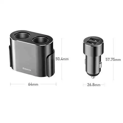 Baseus Car Cigarette Lighter Socket Splitter 12V-24V Dual USB Car Charger
