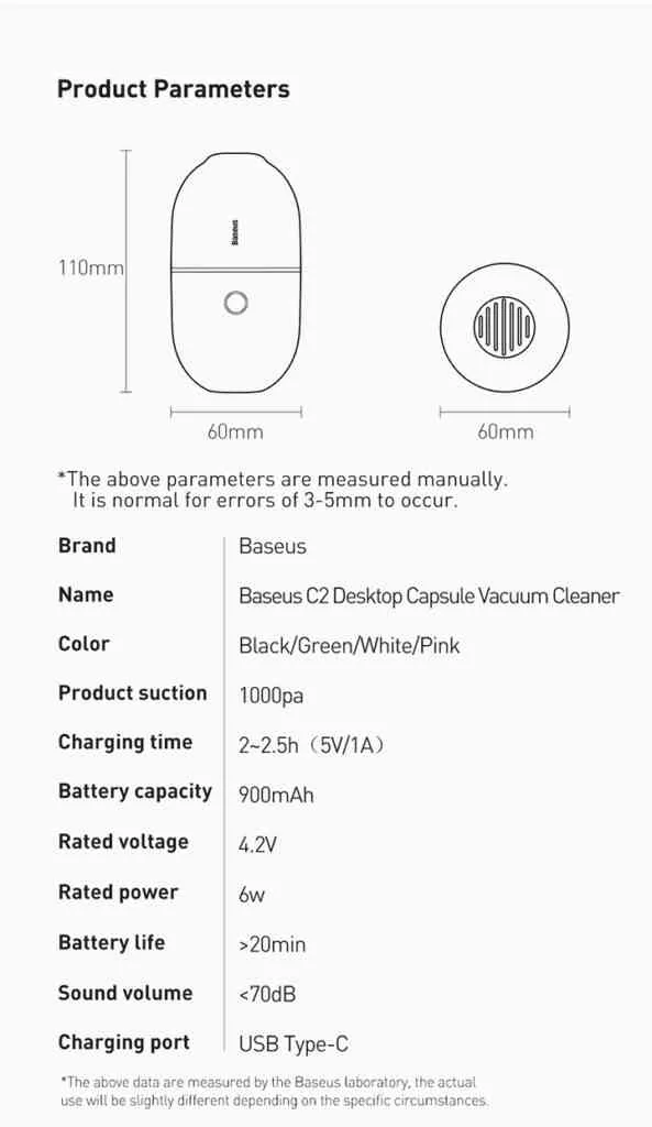 Mini Vacuum Cleaner Specifications