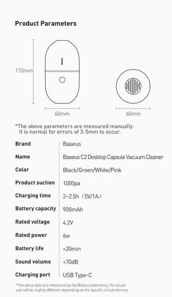 Mini Vacuum Cleaner Specifications