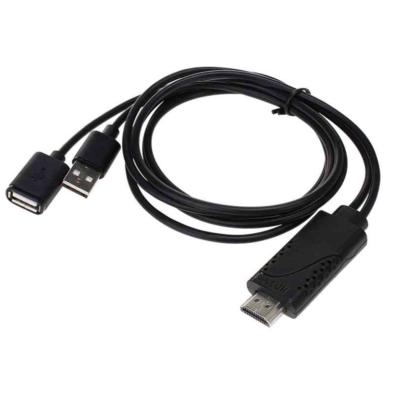 USB Male + USB 2.0 Female to HDMI Phone to HDTV Adapter Cable, For iPhone / Galaxy / Huawei / Xiaomi / LG / LeTV / Google and Other Smart Phones (Black)