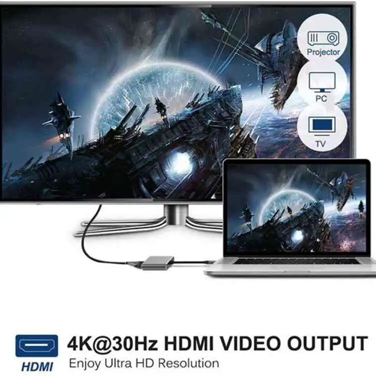 USB C to HUB PD HDMI VGA Adapter 4K 4-in-1