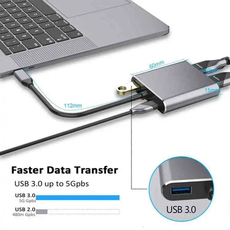 USB C to HUB PD HDMI VGA Adapter 4K 4-in-1