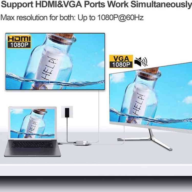 USB C to HUB PD HDMI VGA Adapter 4K 4-in-1