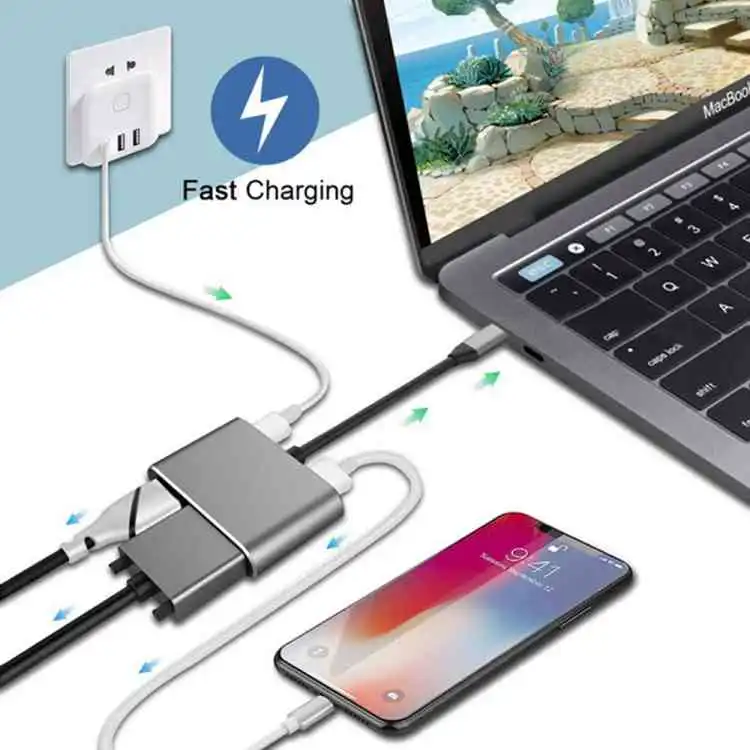 USB C to HUB PD HDMI VGA Adapter 4K 4-in-1