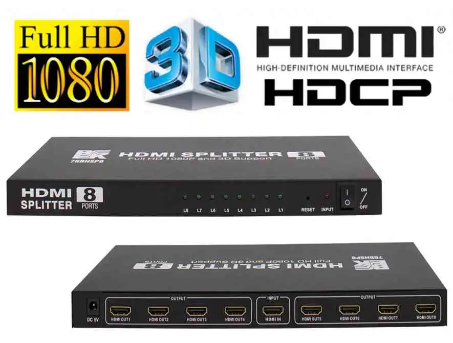  port hdmi splitter  in  out full hd p  