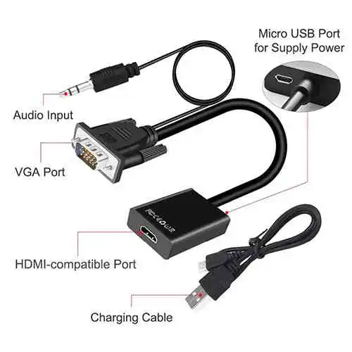 VGA to HDMI Converter Cable with Audio Support 1080P