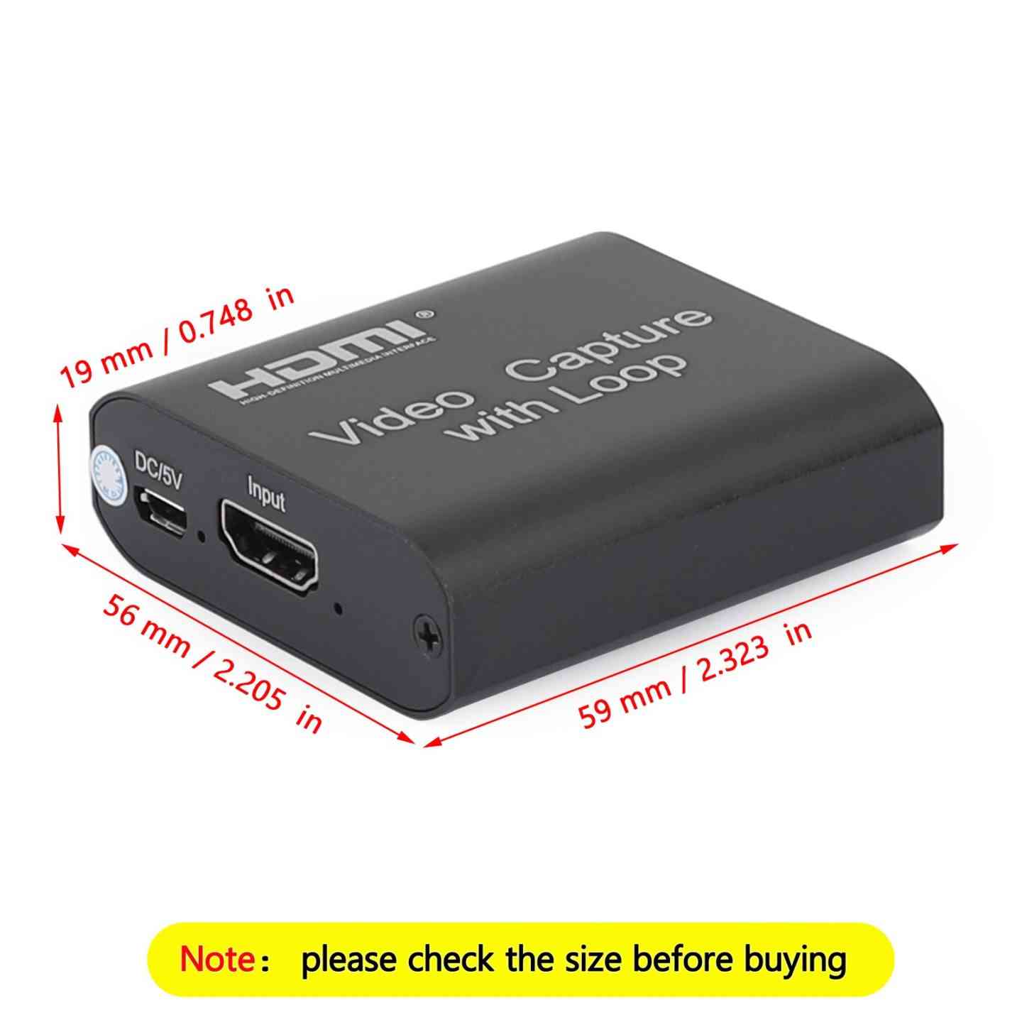 Video Capture Card with Loop Out HDMI To HDMI USB 2.0 12