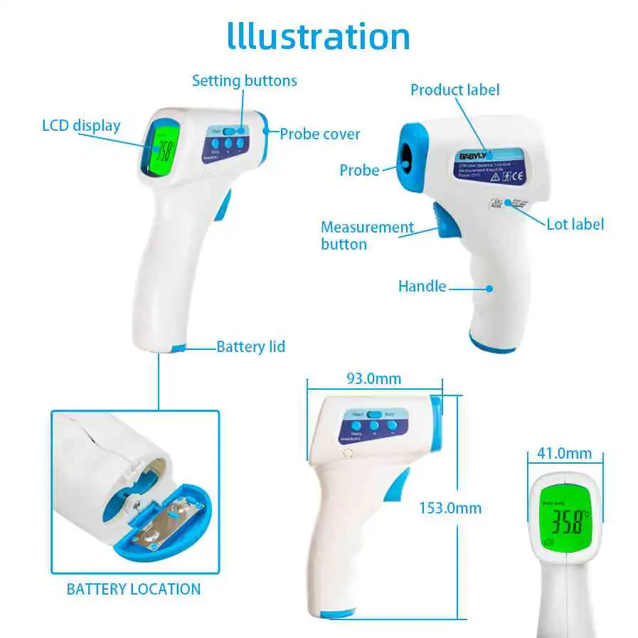 Non Contact  cm Digital Infrared Thermometer Gun with LCD for Industrial and Domestic Use