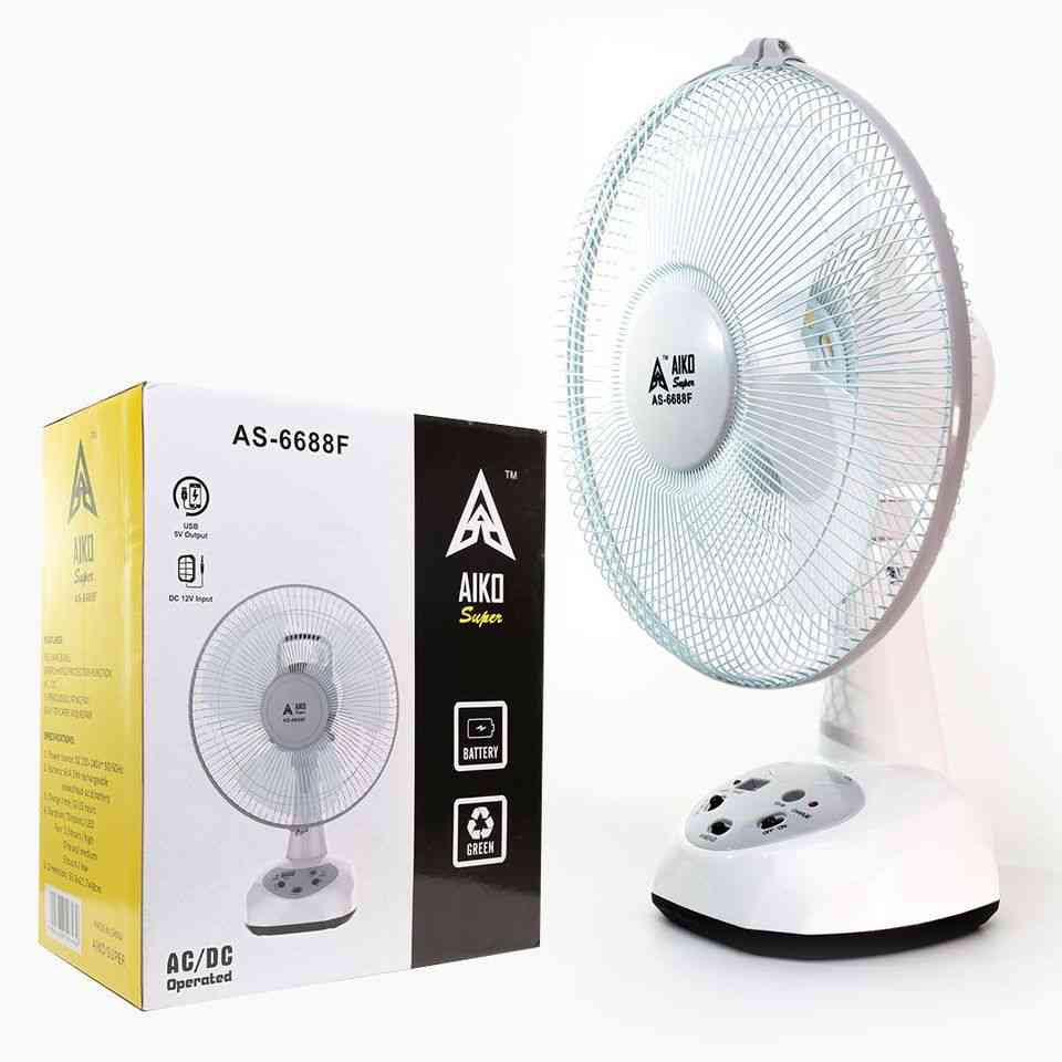 AIKO Rechargeable Fan with USB and Built in LED Light