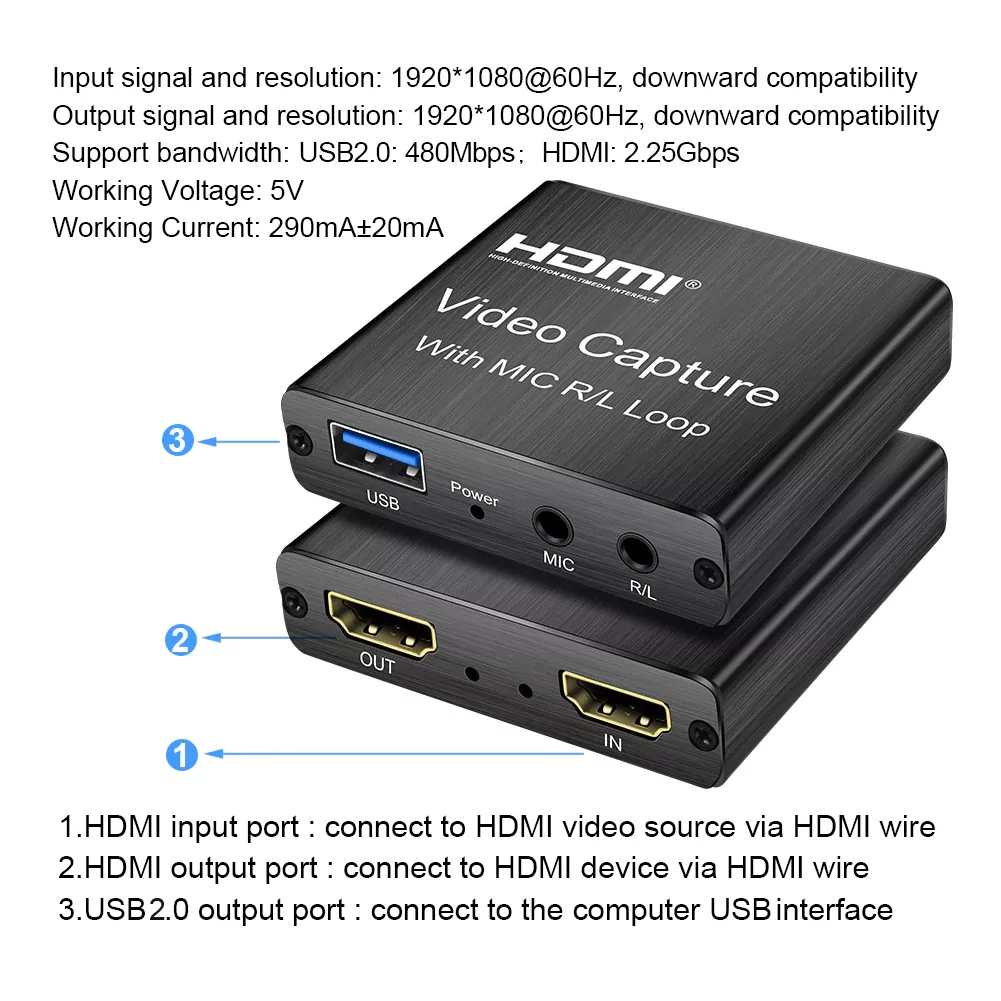USB Video Capture Card 4K 1080P With Microphone