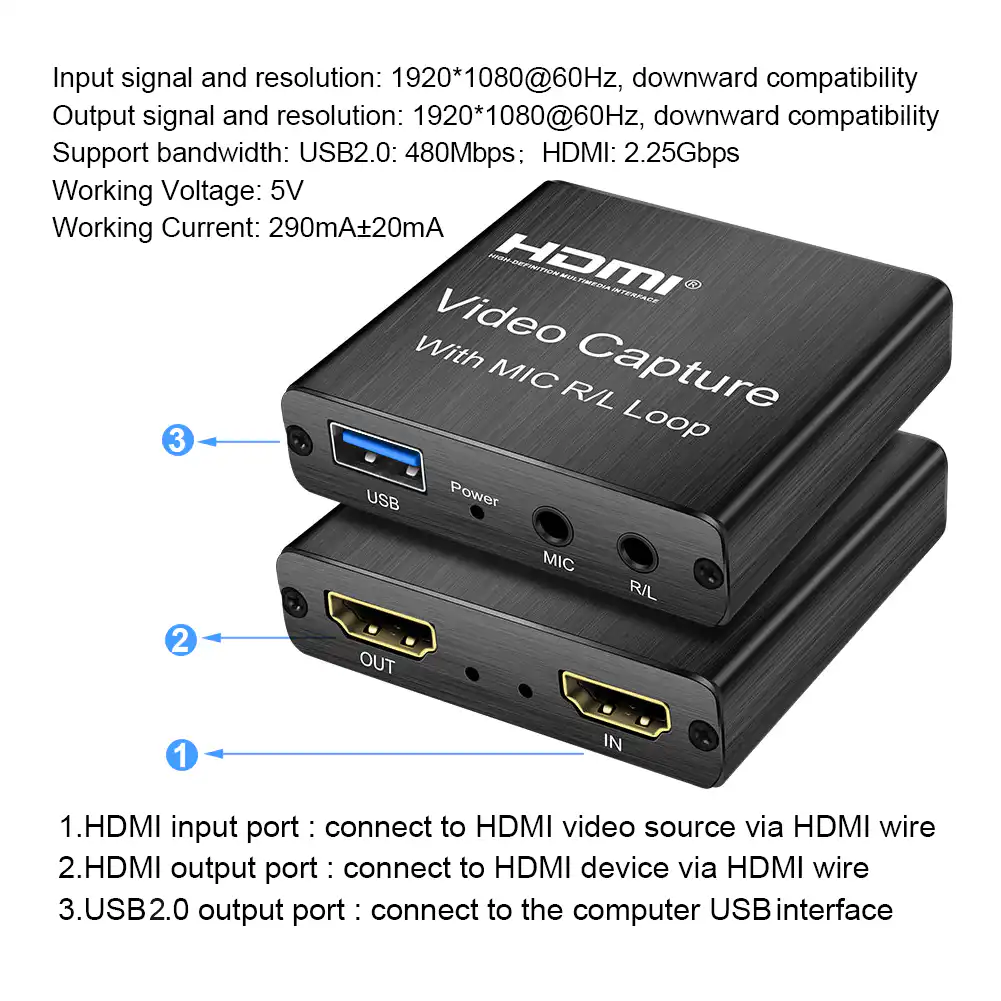 USB Video Capture Card 4K 1080P With Microphone
