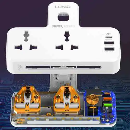 LDNIO Power Socket 2 Port with 2 USB and 1 USB-C PD & QC3.0 UK Plug@ ido.lk
