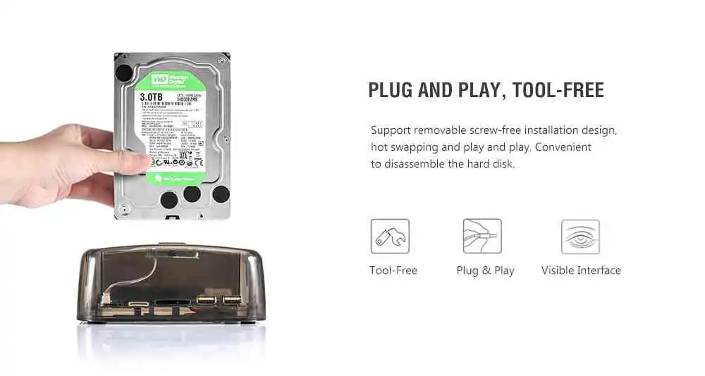 S8 Multifunction Hard Drive Base Dual Position for IDE / SATA 2.5 / 3.5 inch HDD / SSD - Transparent AU Plug