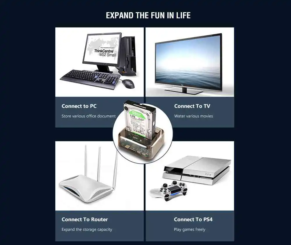 S8 Multifunction Hard Drive Base Dual Position for IDE / SATA 2.5 / 3.5 inch HDD / SSD - Transparent AU Plug