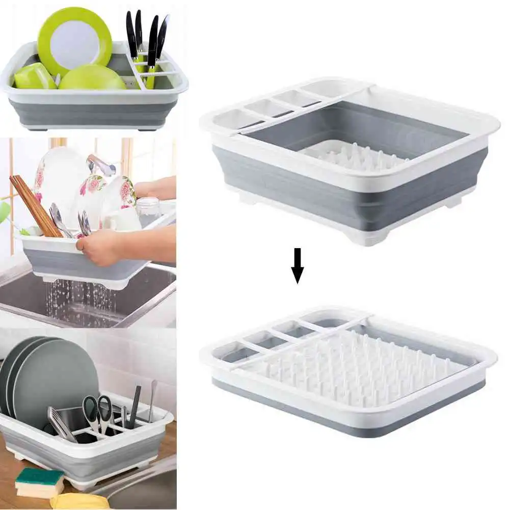 4-IN-1 Multifunction Kitchen Collapsible Dish Drainer Rack Folding Bowl Drain Rack Tableware Holder Fruit Basket Organizer