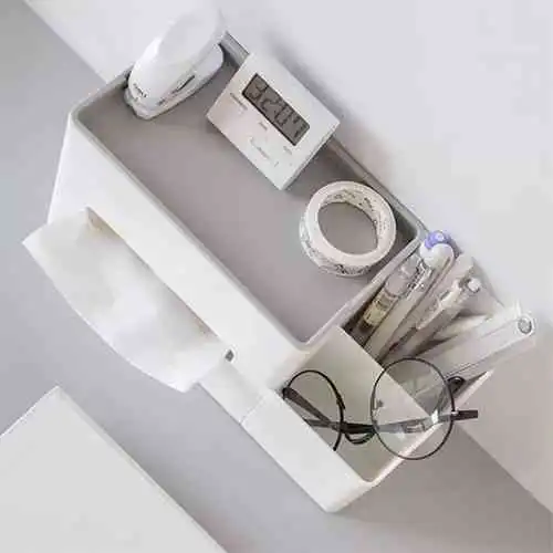 Tissue Box with Pen Holder Desk Organizer Storage Box @ ido.lk