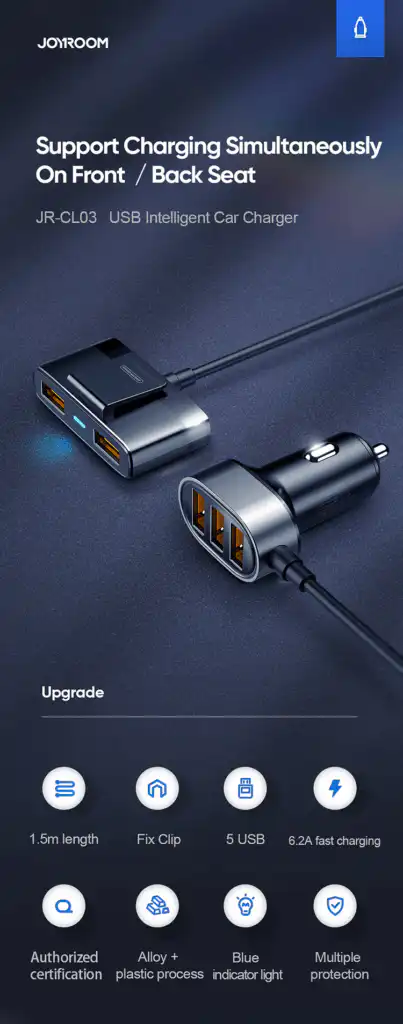 5 USB Multi Port Car Charger Joyroom Sri Lanka