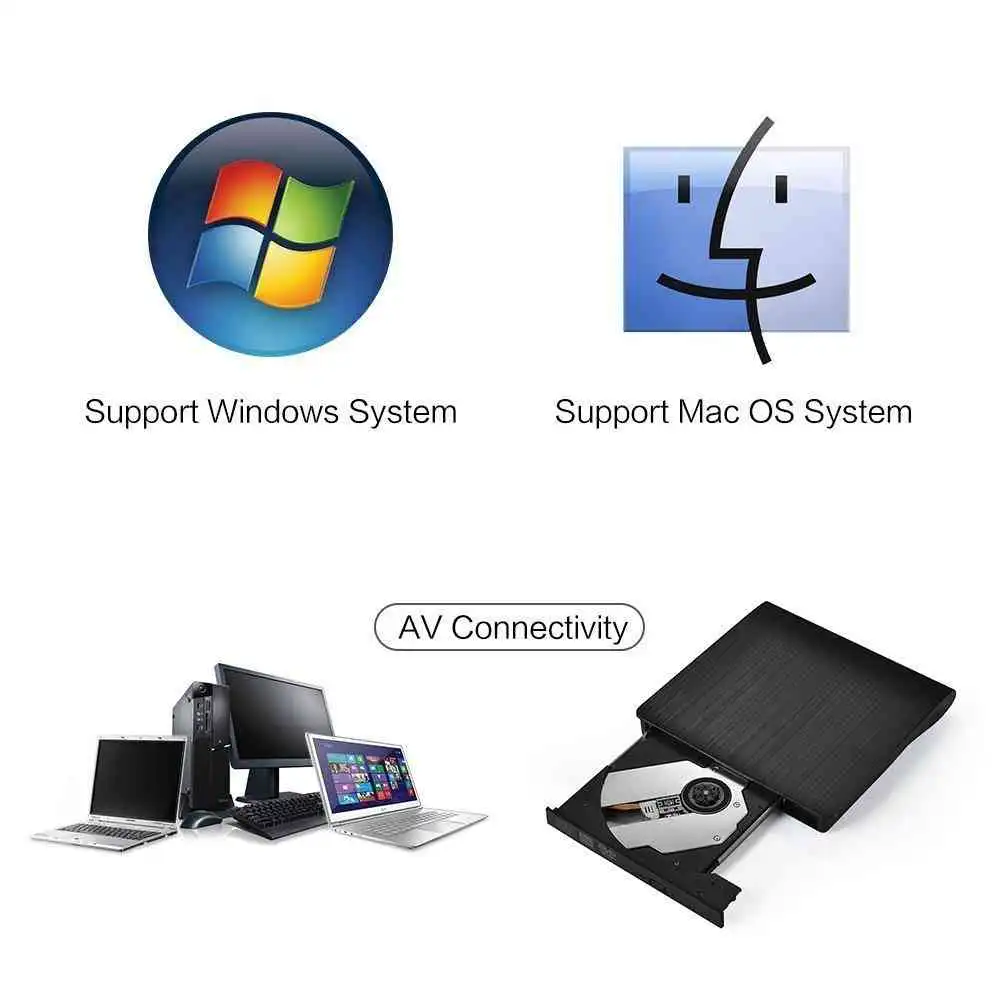 Slim Portable Optical Drive for Asus Samsung Acer Dell HP Laptop PC | ido.lk