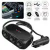 3 Port Car Cigarette Lighter Splitter with Dual USB Ports Car Charger @ido.lk