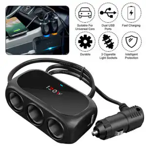 3 Port Car Cigarette Lighter Splitter with Dual USB Ports Car Charger @ido.lk