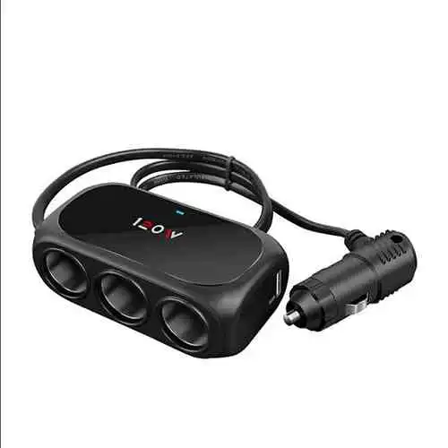 3 Port Car Cigarette Lighter Splitter with Dual USB Ports Car Charger@ido.lk