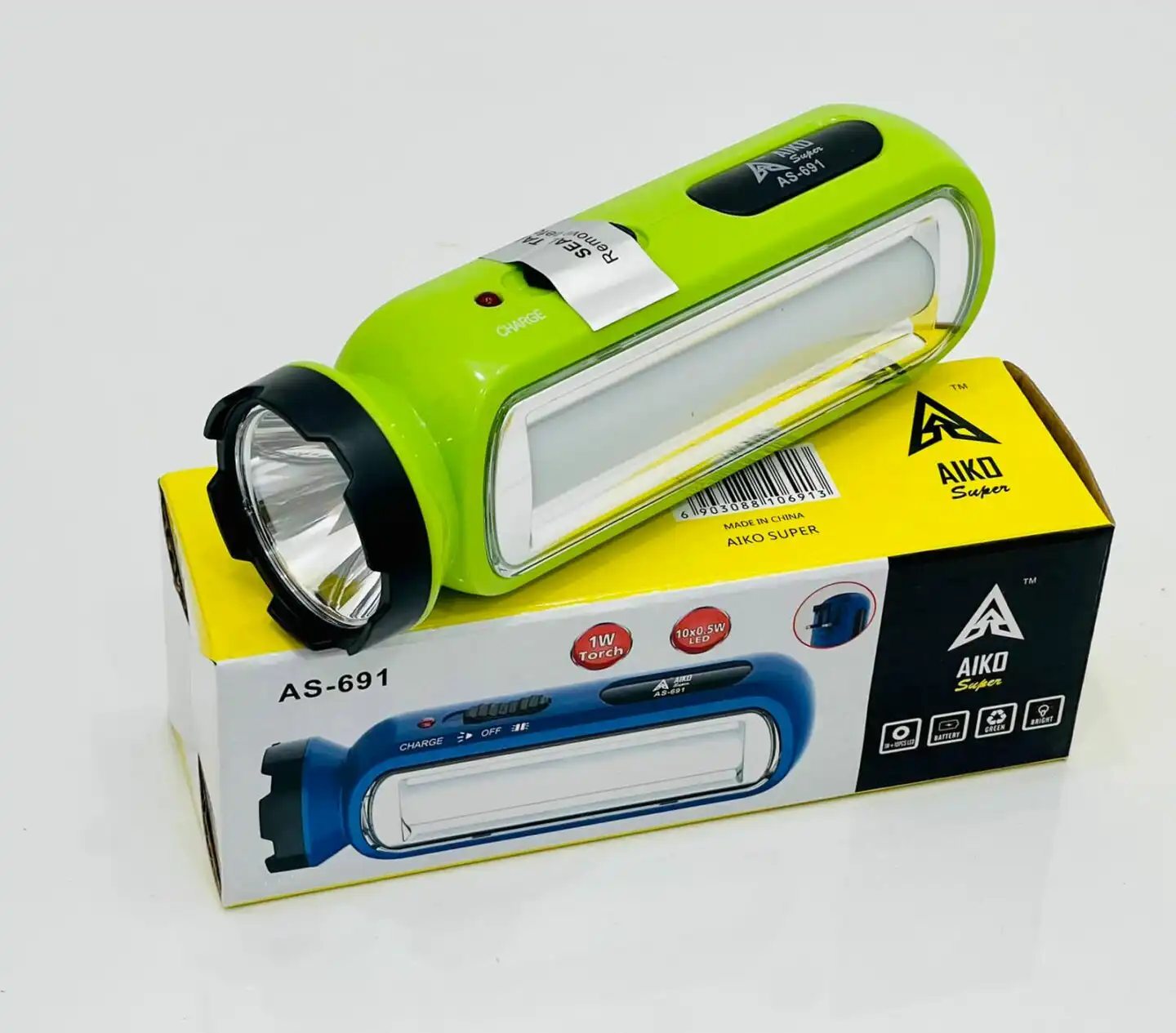 Rechargeable Torch with side Light Aiko AS-691; Buy Rechargeable Torch Best Price in Sri lanka | ido.lk