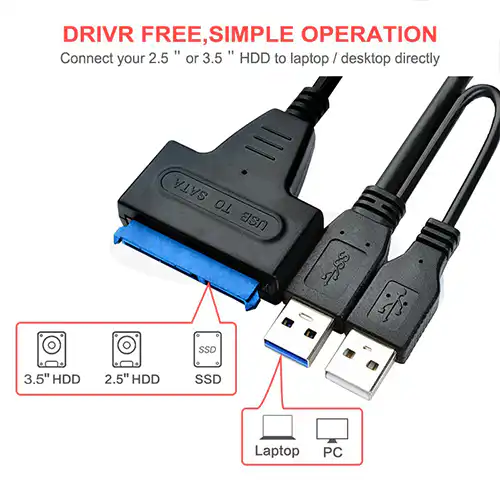 USB 3.0 To SATA Cable Adapter Dual USB SATA Cable@ ido.lk