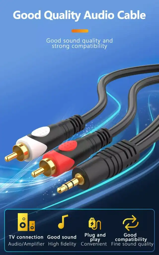 Gold Plated 2 RCA to 3.5mm Audio Cable; Buy High Quality 2RCA Male to 3.5mm Male Cable Best Price in Sri Lanka | ido.lk