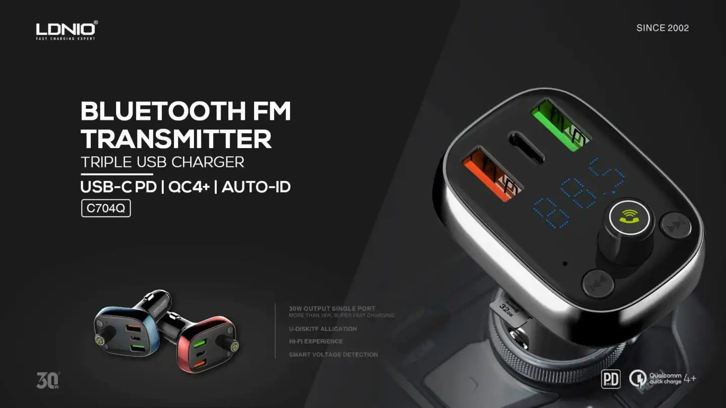 LDNIO Bluetooth FM Transmitter: LDNIO C704Q Universal Bluetooth FM transmitter and car charger Best Price in Sri Lanka