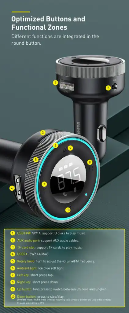 Baseus FM Transmitter Car Bluetooth 5.0 Music Adapter: Buy Car FM Modulator Best Price in Sri Lanka for online Shopping | ido.lk