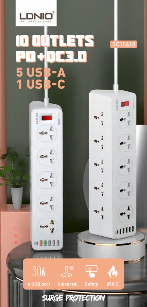 LDNIO Power Extension 10 Socket TYPE-C PD QC3.0 6 USB PORTS: Buy LDNIO Power Extension 10 Socket Best Price in Sri Lanka | ido.lk