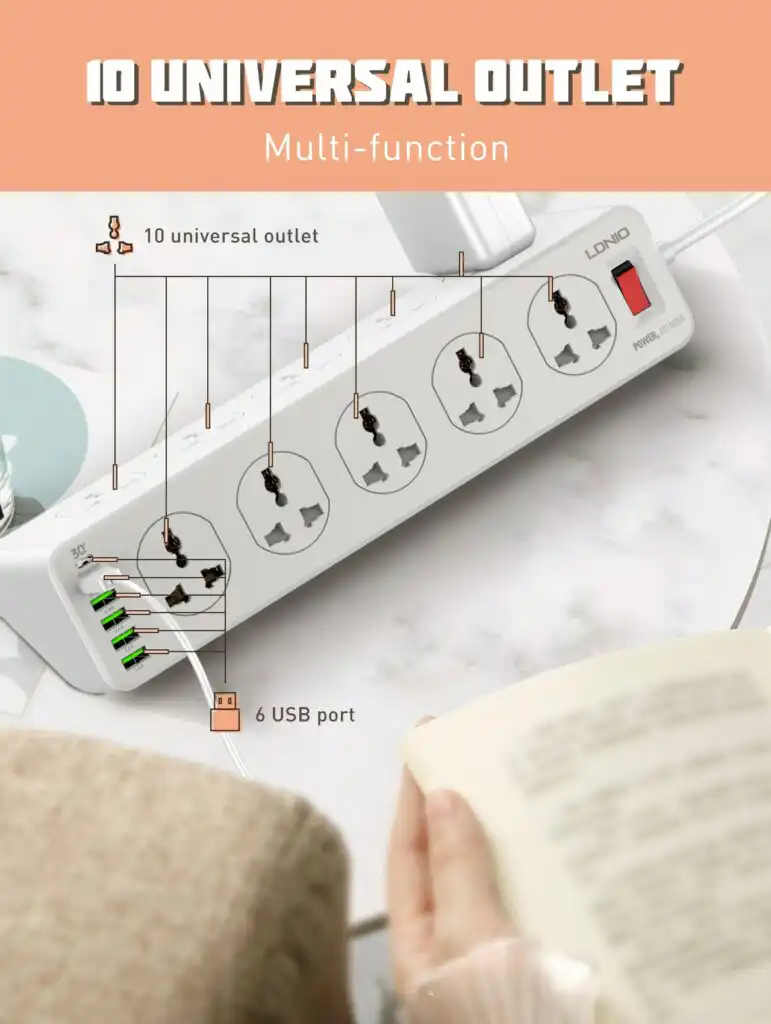 LDNIO Power Extension 10 Socket TYPE-C PD QC3.0 6 USB PORTS: Buy LDNIO Power Extension 10 Socket Best Price in Sri Lanka | ido.lk