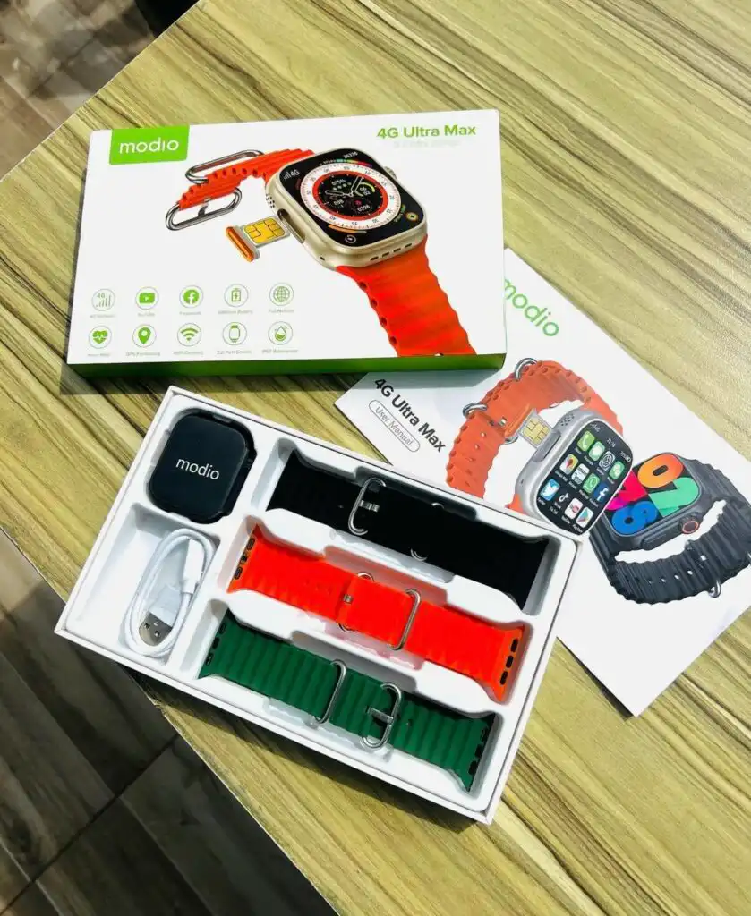 4G+64GB Modio 4G Ultra Max Smart watch 64gb 2.2 inch Display 3 pair strap 4G Call Compass Wifi GPS Series | ido.lk
