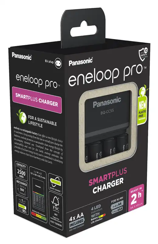 Panasonic Eneloop Pro Charger with 4 Rechargeable Batteries BQ-CC55: Panasonic Eneloop Pro Charger Best Price in Sri Lanka | ido.lk