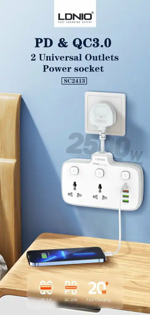 Ldnio PD & QC3.0 2 Outlets Power Socket SC2413: Buy Ldnio Power Socket SC2413 Best Price in Sri Lanka | ido.LK