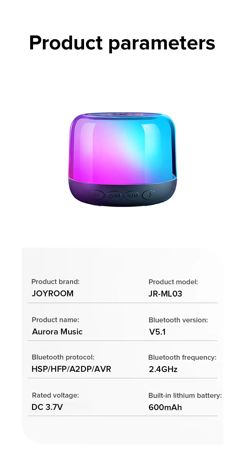 Joyroom Bluetooth Wireless Speaker JR-ML03 with RGB Light: Buy Joyroom Bluetooth Wireless Speaker in Sri Lanka | ido.lk