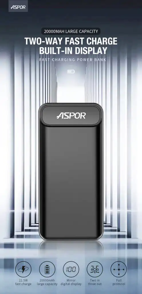 Aspor 20000mAh Power Bank A396 with 22.5W PD Charging: Buy Aspor 20000mAh Power Bank A396 in Sri Lanka | ido.lk