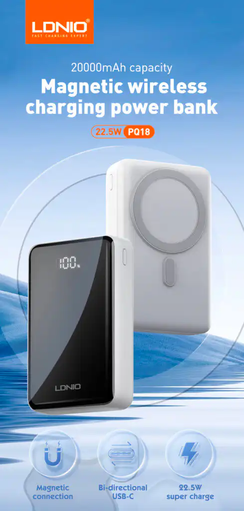 LDNIO 20000mAh Wireless Power Bank PQ18 5A 22.5W: Buy LDNIO 20000mAh Wireless Power Bank in Sri Lanak | ido.lk