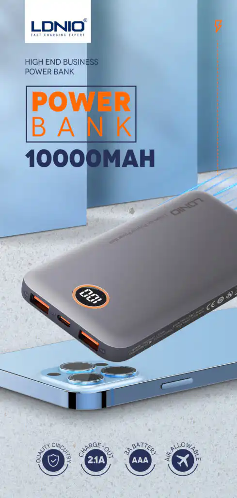 LDNIO PQ10 10000mAh Power Bank Ultra Slim Led Digital Display: LDNIO PQ10 10000mAh Power Bank in Sri Lanka | ido.lk