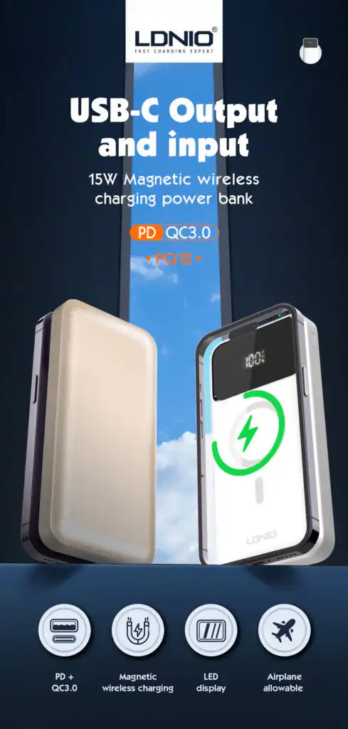 LDNIO 10000mAh Magnetic Wireless Power Bank PQ12: Buy LDNIO 10000mAh Magnetic Wireless Power Bank in Sri Lanka | ido.lk