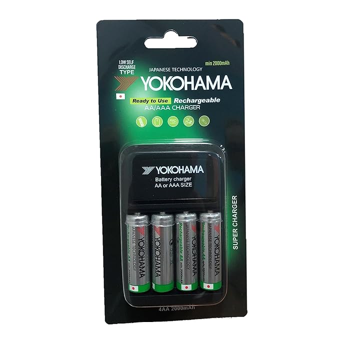 YOKOHAMA Battery Charger with 4 AA Rechargeable Batteries 2000mAh: Buy YOKOHAMA Battery Charger in Sri Lanka | ido.lk