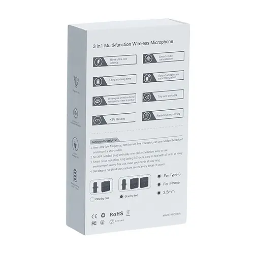 SX31 Wireless Dual Microphone for iPhone Type C Devices and 3.5mm