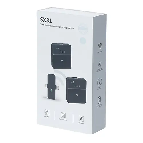 SX31 Wireless Dual Microphone for iPhone Type C Devices and 3.5mm